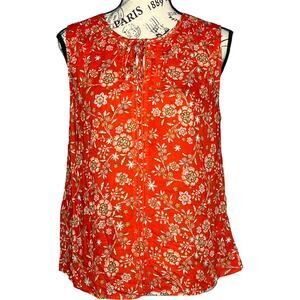 Daniel Rainn SMALL Red/Orange Floral Front Lace Detail Tassel Top Blouse
